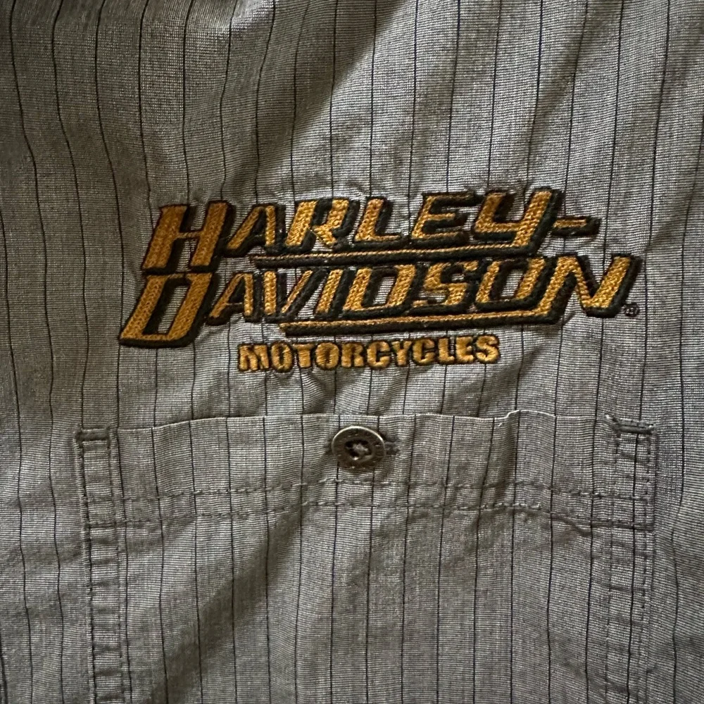 Harley Davidson Pinstriped Long Sleeve Mechanic Shirt Size Medium